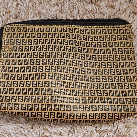 Vintage Fendi Zucchino Canvas Monogram Pouch in Black and Tan - Picture 8 of 10